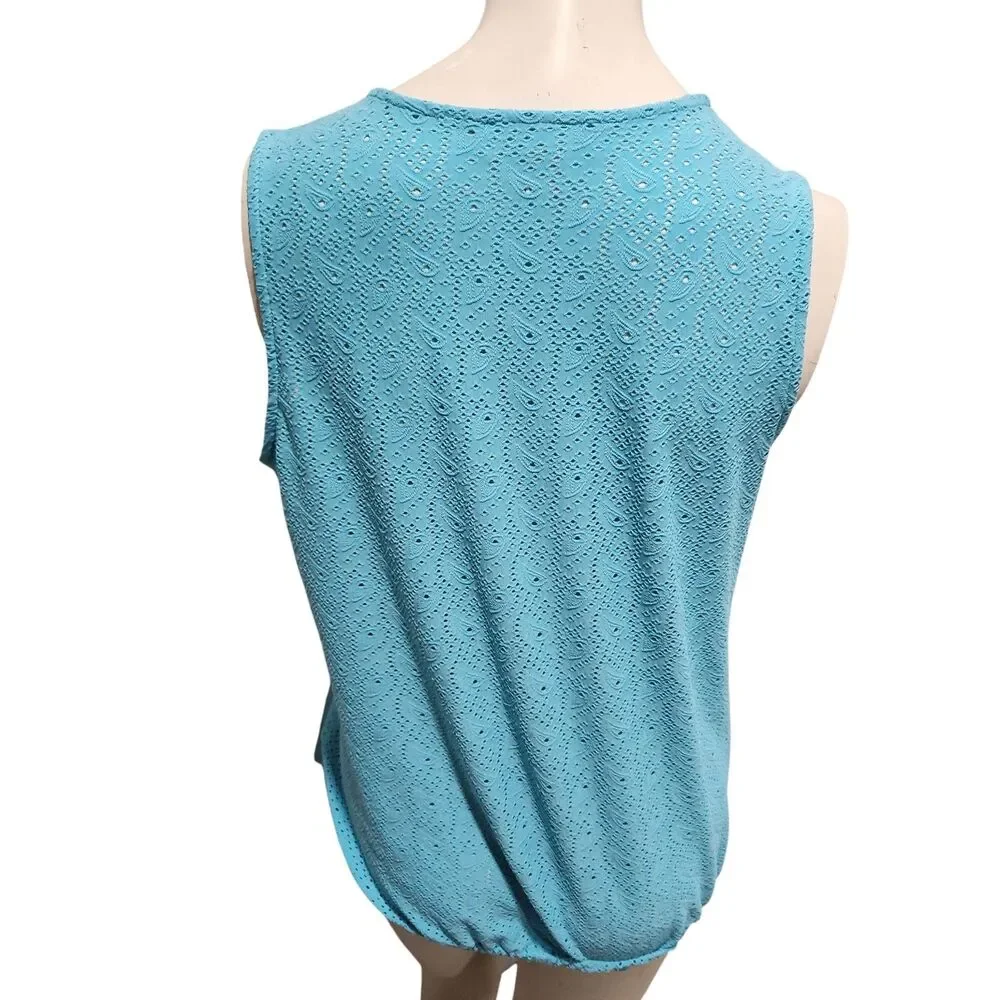 Michael Kors M Turquoise Eyelet Wrap Tie‎ Blouse Sleeveless Top
